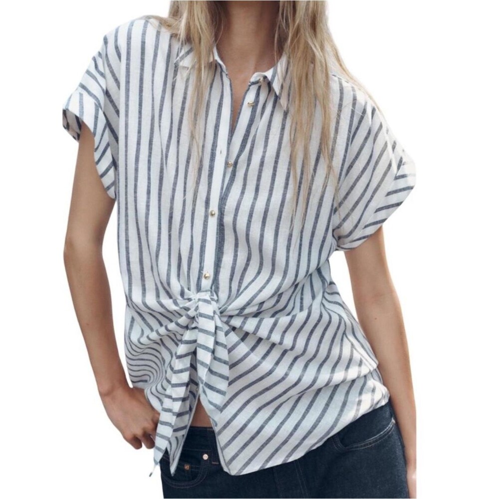 Zara vertical striped button-down shirt size medium NWOT